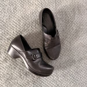 DANSKO Black Leather Mary Jane Style Buckle Belted Classic Comfort Clog Shoe 38